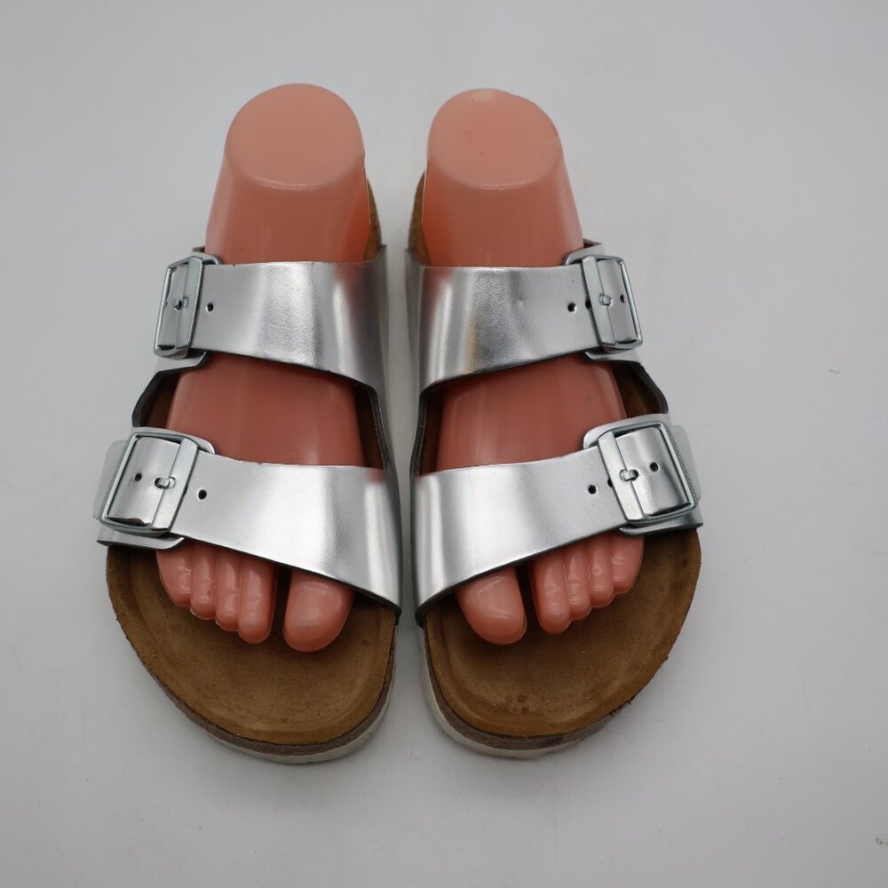 Birkenstock Arizona Women's EU 40 US 9 Soft Footbed Silver Leather - Picture 2 of 10